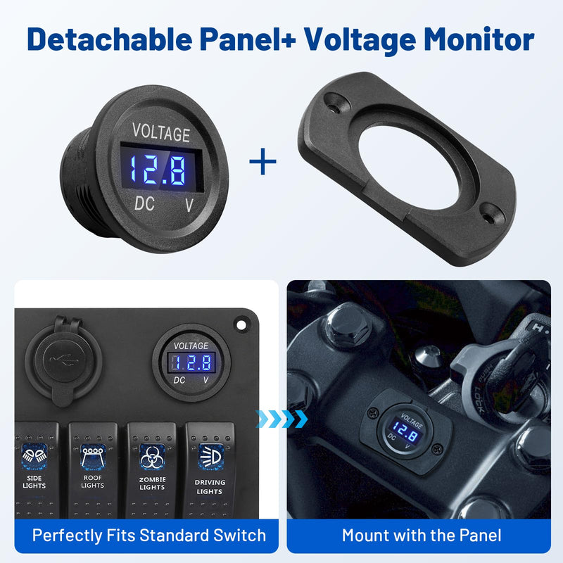 Anina Car Voltmeter Gauge Monitor with LED Digital Display 12-24V Panel Mount Voltage Meter Compatible with Cars Trucks Motors RVs ATVs UTVs Marine Boats