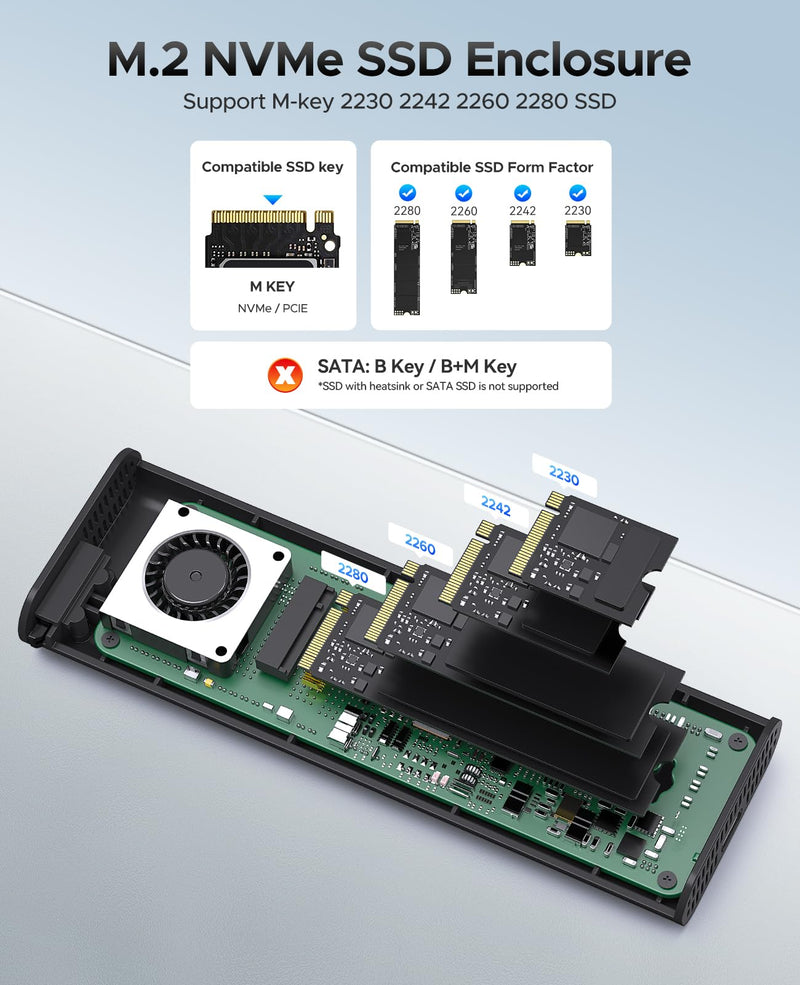 ORICO 40Gbps M.2 NVMe SSD Enclosure with Thermostatic Cooling Fan, Supports up to 8TB, Thunderbolt 4/3 & USB4 Compatible, Backward Compatible with USB 3.2/3.1, M-Key SSD-COM2