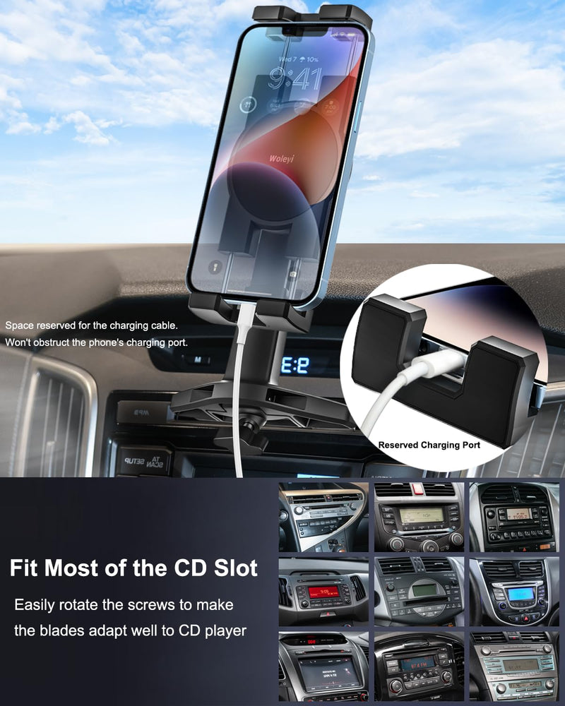 CD Slot Phone Mount, [Height Adjustable] CD Player Car Phone Mount, Universal Ultra Sturdy CD Cell Phone Car Mount for iPhone Air 17 Pro Max 16 15 14 13 12 11 X Plus, Android, All Smartphones