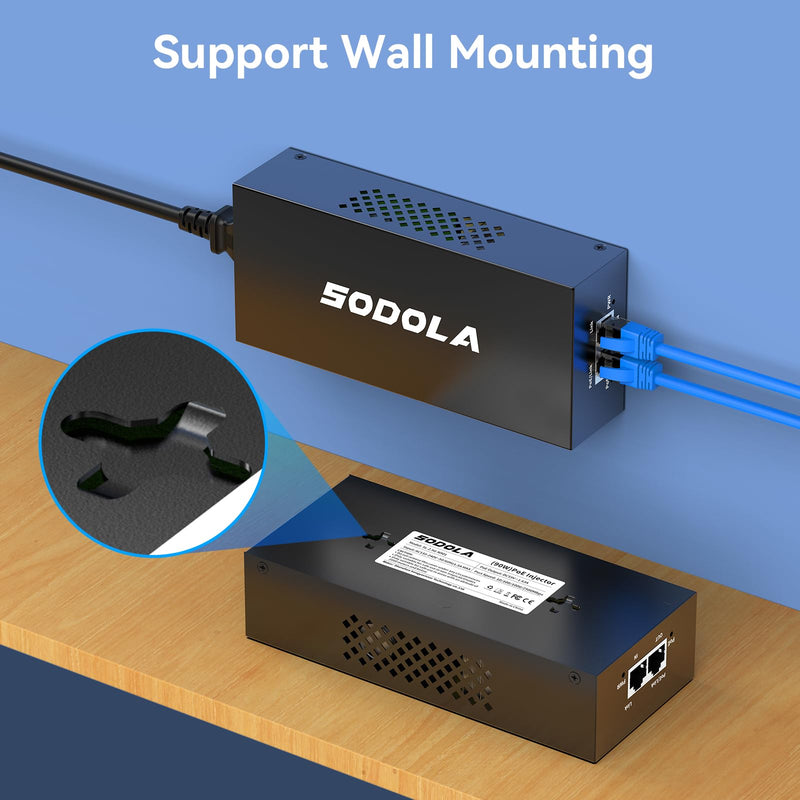 SODOLA 2.5G PoE++ Injector 90W,IEEE802.3at/af/bt Compliant,Power Over Ethernet Distances Up to 328ft, Metal Casing,Wall-Mount Supported 2.5Gb Injector Adapter SL-2.5G-N901
