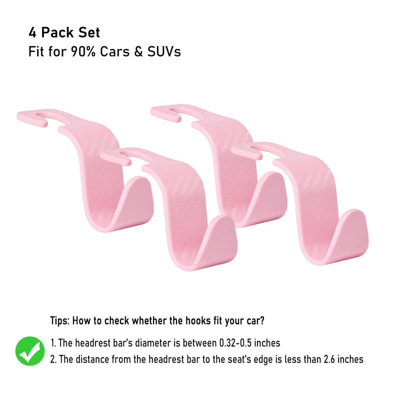 Car Seat Headrest Hook Universal Vehicle Seat Hook Hangers Interior Storage Organizer for Purse Handbag Coats Umbrellas Grocery Bags 4 Pack Pink