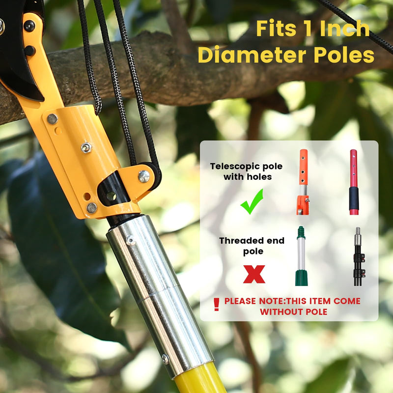 Tree Pruner Replacement Head, Pole Saw Trimmer Head with 3-Pulley System for Easy Cutting, 27Ft Heavy Duty Thickened Rope, Sharp SK5 Blade, for 1 inch Extension Poles