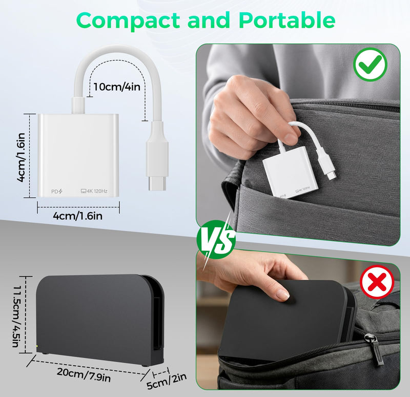 USB C to HDMI 4K@120Hz TV Adapter with 100W PD Fast Charging for iPhone 17 | Type-C Digital AV Display Hub, Travel-Friendly, Plug & Play, iPhone 17 16 15, iPad, Steam Deck, Switch 2, More USB-C Devices