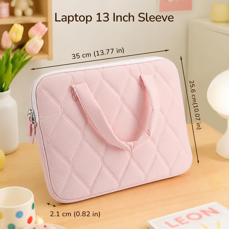 Fintie Sleeve Case for MacBook Neo A18 Pro, Air 13 Inch, Pro 13/14 Inch | Quilted Diamond Puffer Laptop Carrying Case with Luggage Strap, Pocket, Soft Handles, Blush Pink