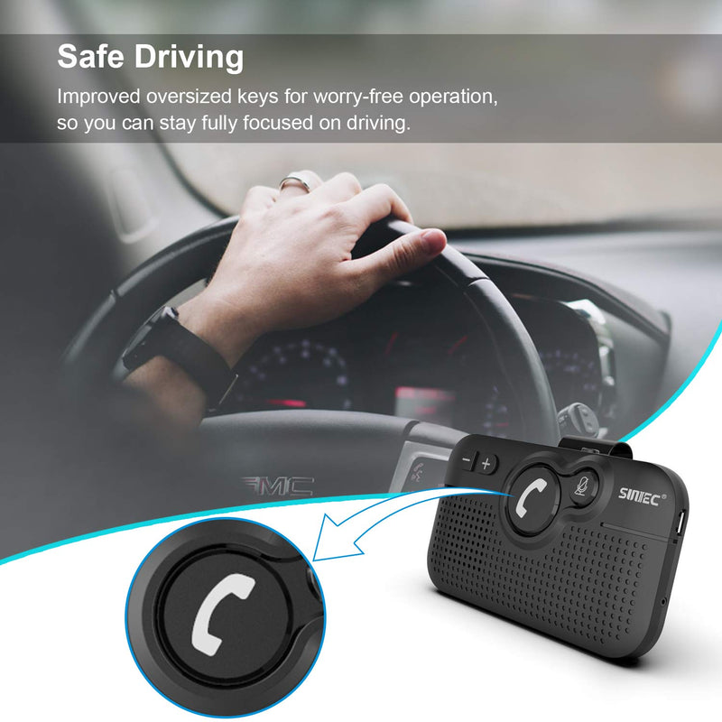 Handsfree Bluetooth Car Kit for Cell Phone,Wireless Speaker for Car | AUTO Power On Off Reconnect, Support Siri Google Voice Assistant Hands Free Phone Speakerphone with Visor Clip - BC980SA Black
