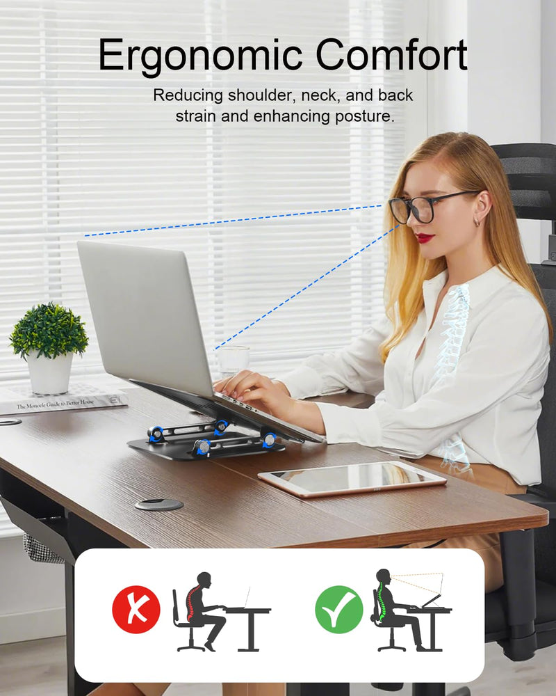 Laptop Stand Adjustable MacBook Stand for Desk Aluminum Notebook Holder Ergonomic Computer Riser Portable Desktop Stand Compatible with All MacBook Notebook Laptop 10-17 Inch Black