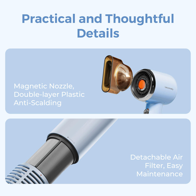  [AUSTRALIA] - High Speed Ionic Hair Dryer, 200 Million Negative Ionic & 50 Million Positive Ionic Hairdryer, 110,000 RPM Blow Dryer Fast Drying, Low Noise Travel Hairdryers for Women and Men, Blue (Blue)