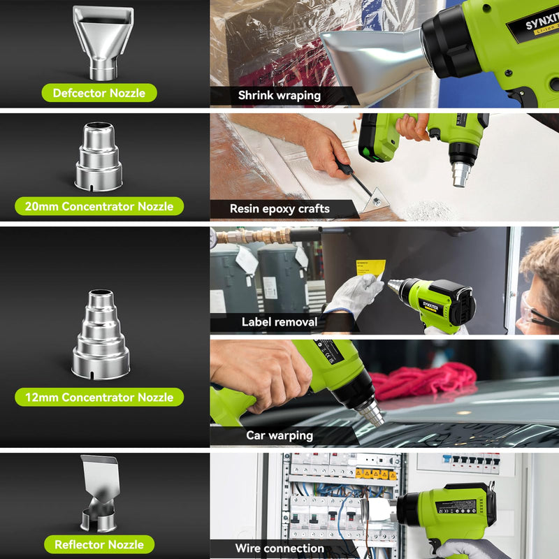 Compatible with Ryobi 18V Battery Cordless Heat Gun, 350W LED Light, Quick Heat Welded Heat Gun 122°F - 120°F Variable Temperature Control with 4 Nozzles and Scraper for Crafts(No Battery) Heat Gun Green