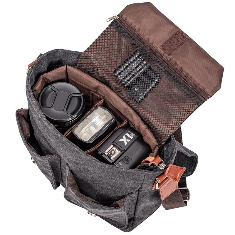 Men's Lightweight Vintage Waterproof Canvas DSLR SLR Shockproof Camera Shoulder Messenger Bag Sling bag Drak Grey