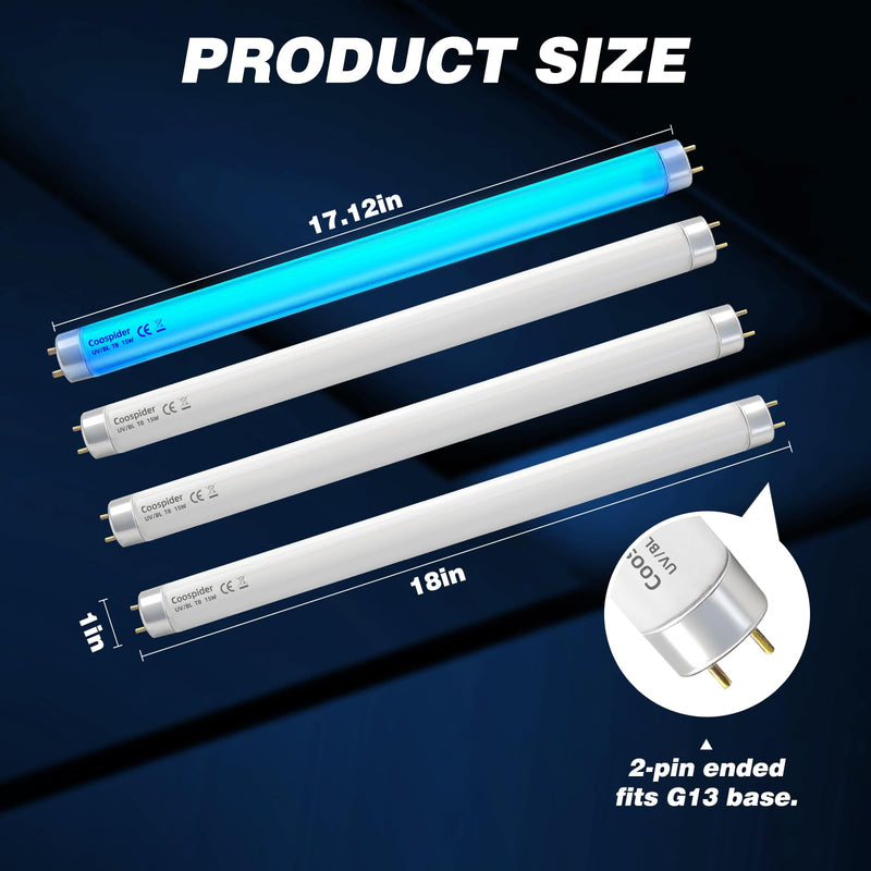 COOSPIDER 4 Pack 15W U/V BL CFL Compact Light Bulb for 30W Electric Zapper Replacement Straight Tube T8 F15 18 Inch Blue Light 15w-4-packs