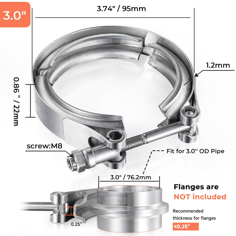 3 Inch V Band Clamp 304 Stainless Steel, for Turbo Exhaust Downpipe, Racing Ford Pickup Truck Exchange Exhaust Systems 3inch 1 Pc