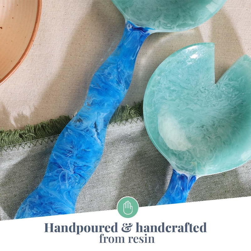 Folkulture Salad Servers or Salad Tongs | Set of 2 (12") Serving Spoons in Kitchen Essentials or Kitchen Utensils Set | Resin Salad Tongs for Serving | Salad Hands or Serving Utensils for Home 12 Inch Aqua Teal