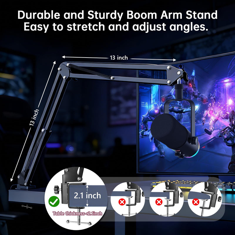 XLR USB Dynamic Microphone with RGB Light, Volume Control, Mute Button, Echo Function, Headphone Monitoring Jack. Compatible with Mixers, Sound Cards, MAC, PC Black