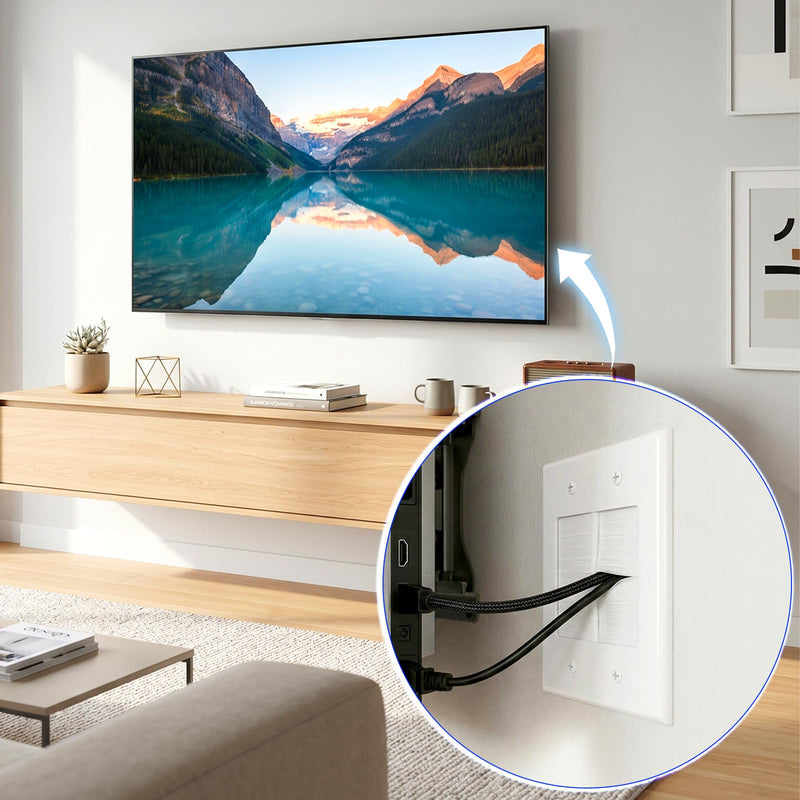 Tlence 6 Pack 2 Gang Brush Wall Plate with Brackets, Double Gang Cable Pass Through Wire Hider, Low Voltage Flush Mounting Wall Cover for Ethernet Cables, Coaxial, Speaker Wires, Wall Mounted TV