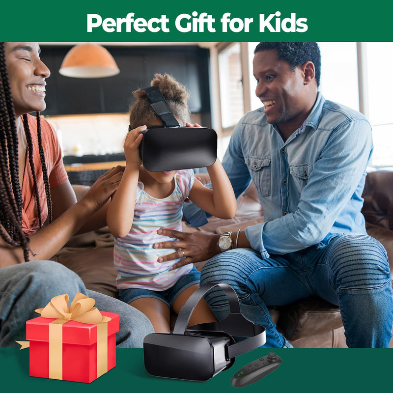 VR Headset for Phone with Controller, Anti-Blue Lens PD & Fl Adjustable Virtual Reality Goggles Set for Kids and Adults, Compatible with iPhone 16/15/14/13/12 Samsung Android 4.5-6.7" Black