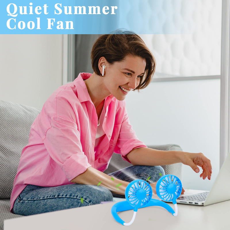 Portable Neck Fan Rechargeable Personal Hand-Free Fan Mini USB Wearable Neckband Sport Fan, 3 Speed Adjustable, 360 Degrees Free Rotation Perfect for Working, Traveling, Office, Reading (Blue) Blue
