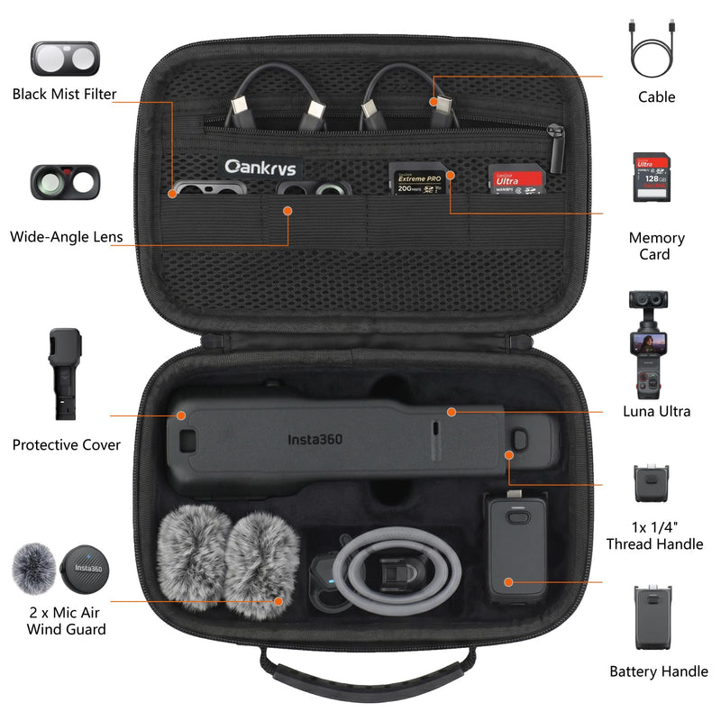 Luna Ultra Carrying Case, Shoulder Bag for Insta360 Luna Ultra Creator Bundle, Compatible with POV Head Tracker, Includes Removable Shoulder Strap