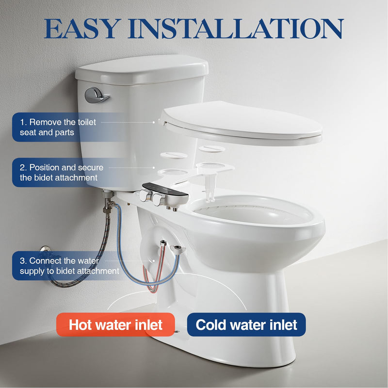 Bidet Attachment for Toilet Seat Non-Electric Bidet Hot and Cold Water Bidet Attachment Toilet Adjustable Water Temperature Posterior/Feminine Wash Dual Retractable Nozzle(AM-US-TT18N)