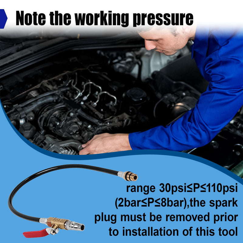 Car Engine Air Valve Holder Pressure Pipe, M12/M14 to 1/4 NPT Valves Spring Tool with Ball Valve, Cylinder Leakage Tester