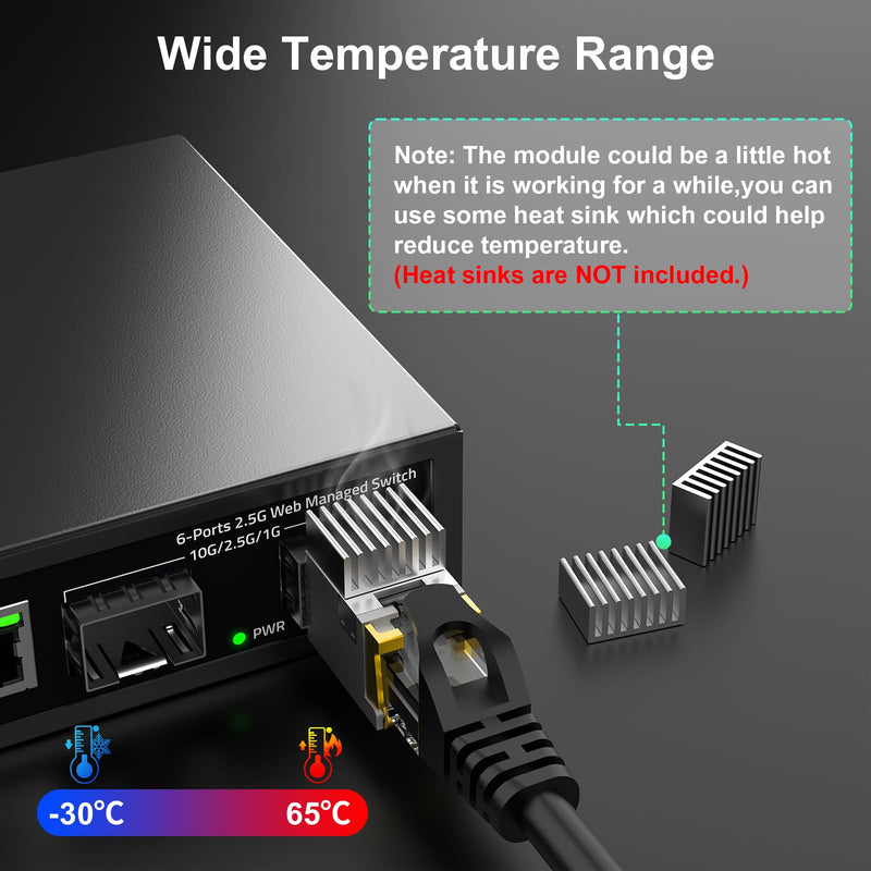 10G SFP+ Copper Transceiver,10GBase-T SFP to RJ45 10Gb Module,SFP+ to Ethernet,Plug and Play,Hot Pluggable,1G/2.5G/10G Adaptive