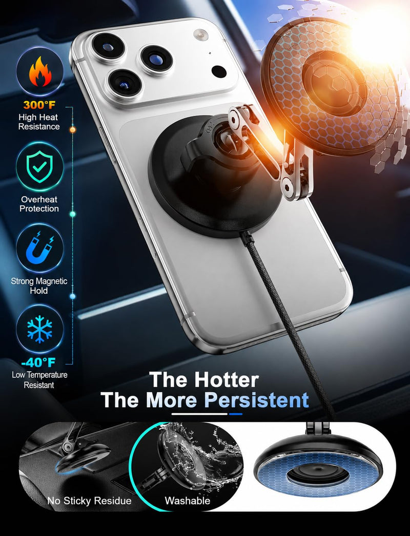for 25W MagSafe Car Mount Charger, Magnetic Wireless Car Charger with 45W Adapter [120 LBS Strongest Suction] 360°Adjustable Metal Head, Vacuum Suction Cup Phone Mount for iPhone 12-17 Series
