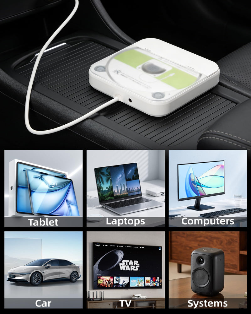 Portable CD Player for Car, Plug and Play with USB/AUX Port | External CD Player Compatible with Car Stereo, Laptop, TV, Computer and Android 4.4 and Above Navigation(White)