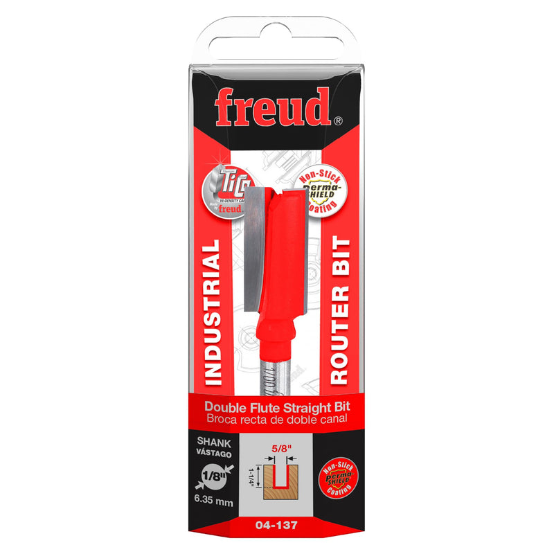 Freud 04-137: 5/8" (dia.) Double Flute Straight Bit with 1/4" shank, 2-3/4" overall length