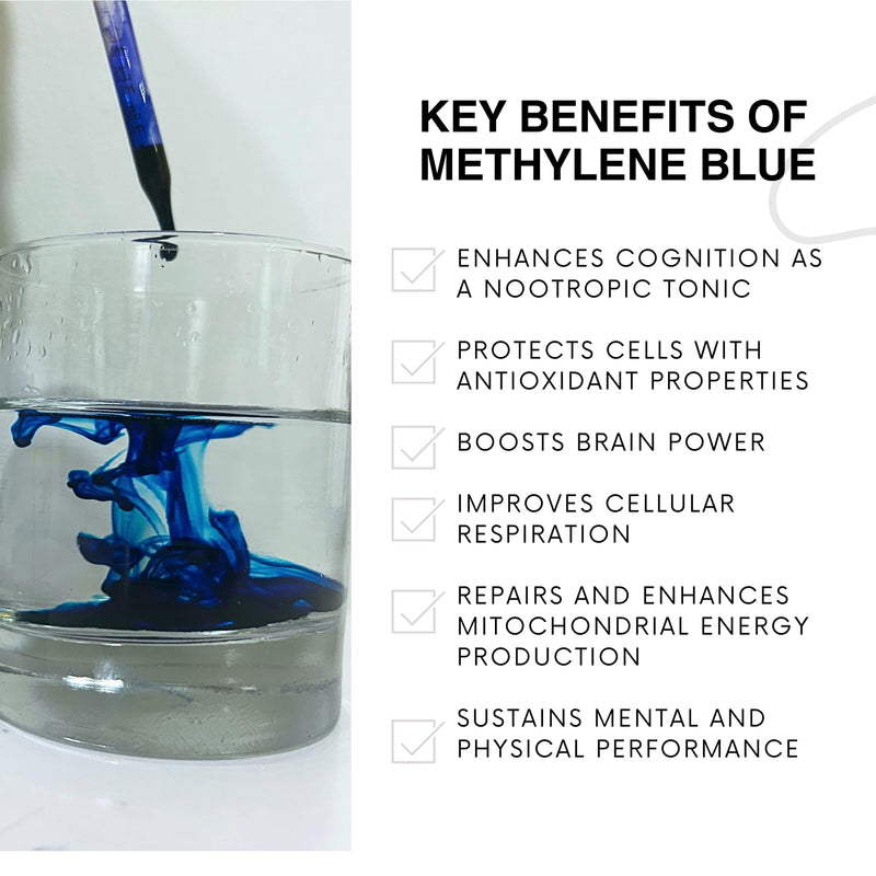 BACTERIOSTATIC Light Blue Leucomethylene Methylene Blue 4oz with Asorbic Acid 1% Solution -Reduced Form of The Methylene Blue with Higher Bioavalibility, Color Same Potency