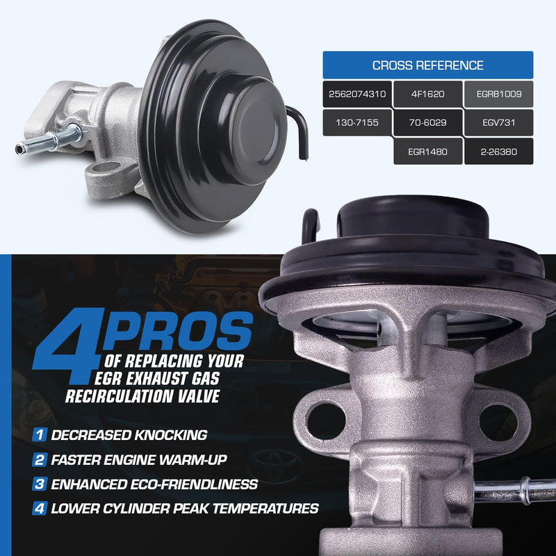 EGR Exhaust Gas Recirculation Valve w/Gasket Fits 1997-2001 Toyota Camry 99-01 Solara 98-00 RAV4 4-Cylinder Engine & Automatic Transmission Models Only Replaces 25620-74330 ‎25620-74330 (1Gasket)