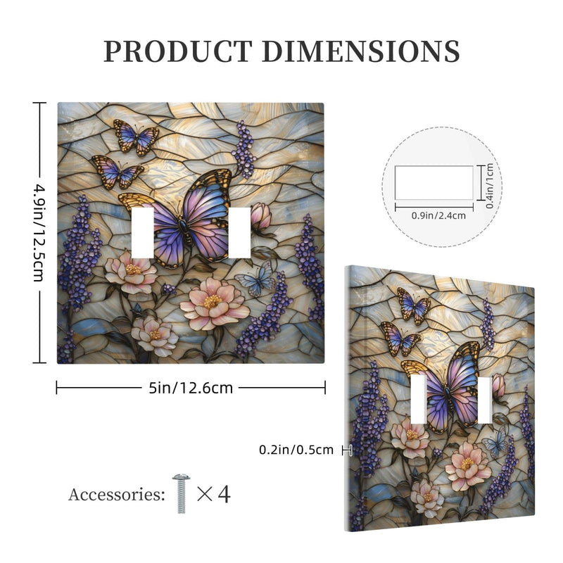 Stained Glass Butterfly Pattern Double Toggle Wall Plate Switch Decorative Panel Electrical Socket Plate Suitable For Bathroom Kitchen Living Room Bedroom Stained Glass Butterfly