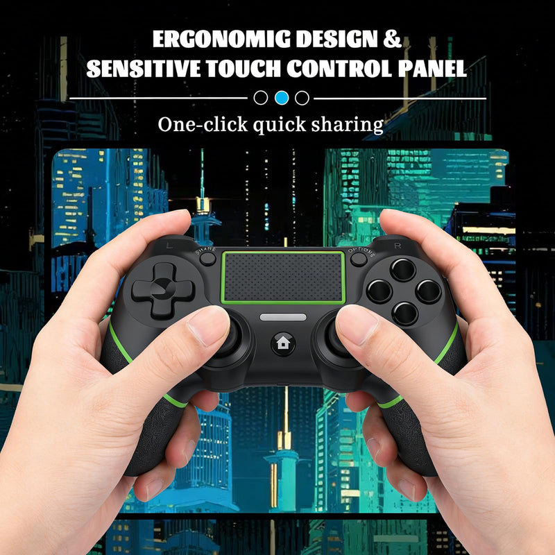 LZXWAWA Wireless Controller for Ps4 Controller Ps4/Slim/Pro/Windows PC | Touchpad/Vibration/Turbo/Built-in Speaker&3.5mm Headphone Jack/Six-axis Motion Control/USB-C Charging Cable，Black Green Green Blacck
