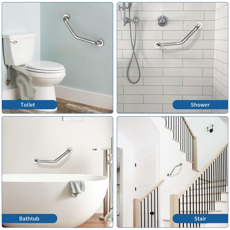 16 Inch Angled Shower Grab Bar, Munzong 2 Pack Anti Slip Satin Brushed Nickel Bathroom Grab Bar, Knurled Bathroom Balance Bar,Safety Hand Rail Support Handicap Elderly Injury Senior Assist Bath Handle 16 IN-2 Pack