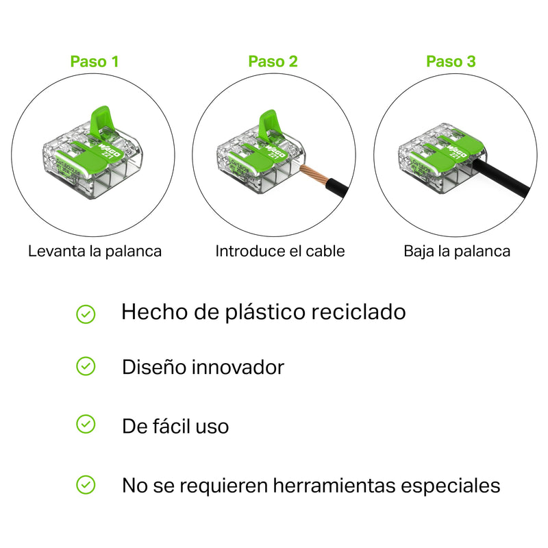 221-425 | WAGO Splicing Connector Green Range | for Solid, Stranded and fine-Stranded Conductors | 5-Conductor with levers | 24-12 AWG | Transparent housing | [25 Pieces]