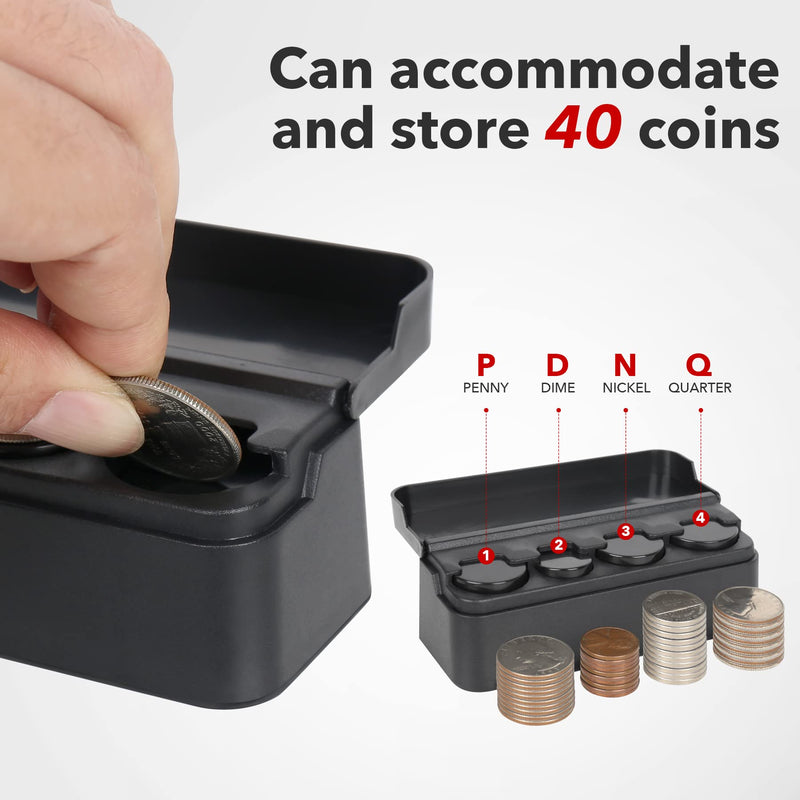 SINGARO Coin Holder for Car, Coin Change Organizer Compatible with Coins of Different Sizes, Dash-Mounted Holder Suitable for Most Cars, Trucks(Black) Black 1PCS