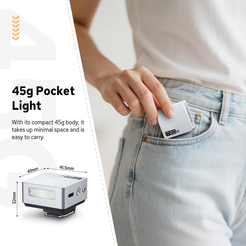 Godox iT20 iT20-S Flash for Sony, Mini TTL Flash with Intuitive Screen | 1.5s Recycle, 700 Full Power Flashes, USB-C Charge, Built-in Battery, GODOX iT20S iT20 S Pocket Flash Speedlight (Silver) iT20-S for Sony (Silver)