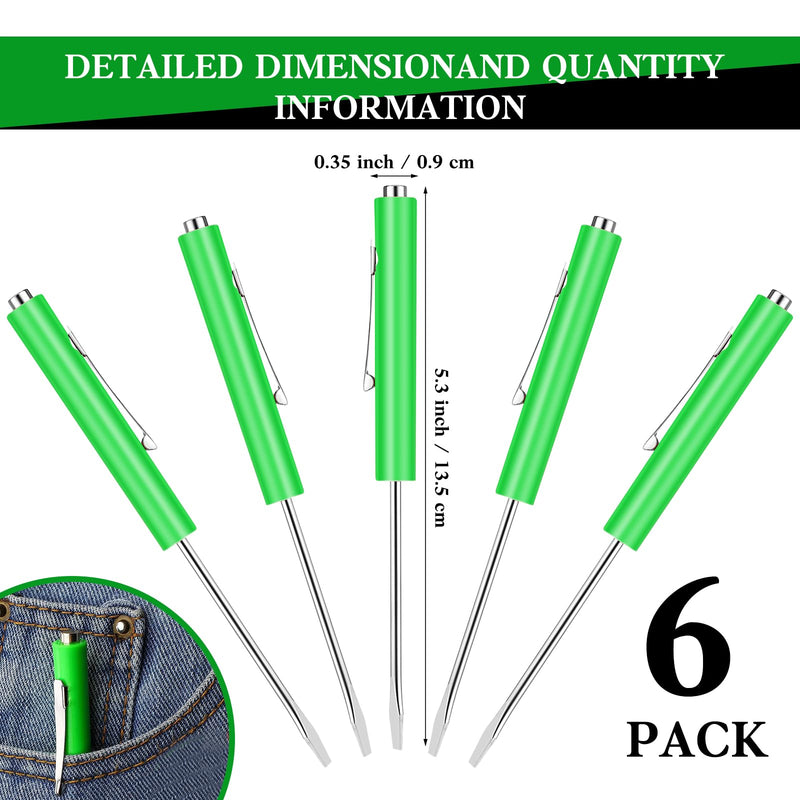 6 Pieces Pocket Screwdriver Mini Tops And magnetic pocket screwdriver with A Single Blade Head for Mechanical, Electrician (Green) 6 Green