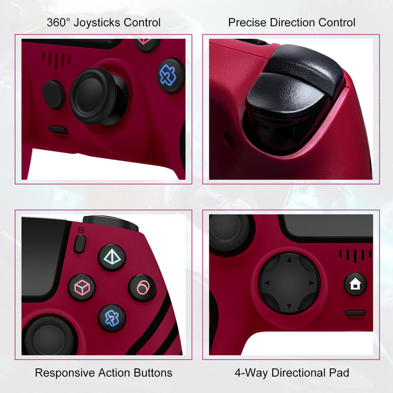 Wireless Controller for PS4,Controller Compatible with PS4/Slim/Pro,Red Red