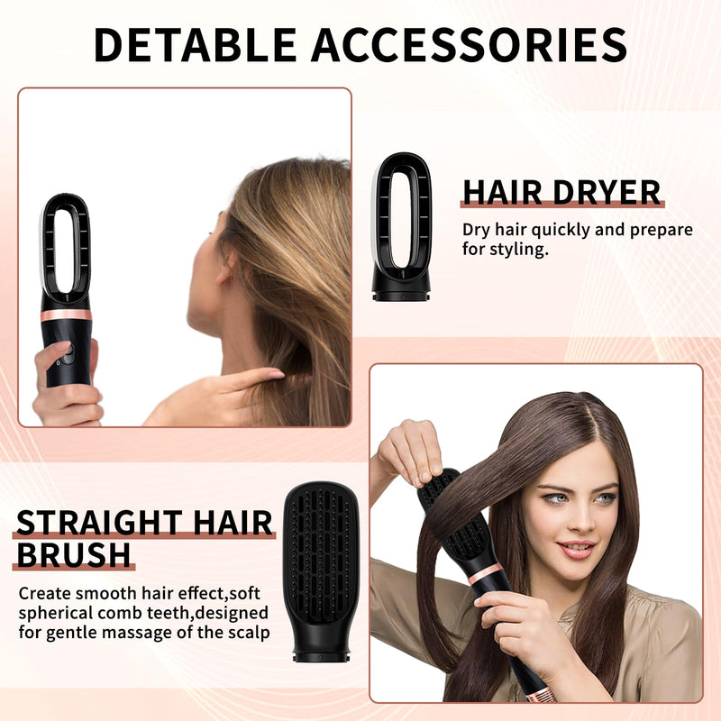 2026 New Thermal Brush - 6 in 1 Airstyler Hot Air Brush Set - Hair Styler Styling Brush Set with Hair Dryer-Blow Dryer Hair Curler Hot Brush Massage for All Hair Types Volumizing/Curling/Straightening Black