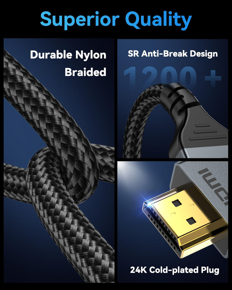 16K 8K HDMI Cable 96Gbps 6.6 FT, Ultra High Speed HDMI 2.2 Cable 16K@60Hz 8K@120Hz 4K@480Hz HDCP 2.2&2.3, Dynamic HDR, eARC,DTS:X, Compatible with Roku TV/HDTV/PS5/Blu-ray/Projector 6.6 feet