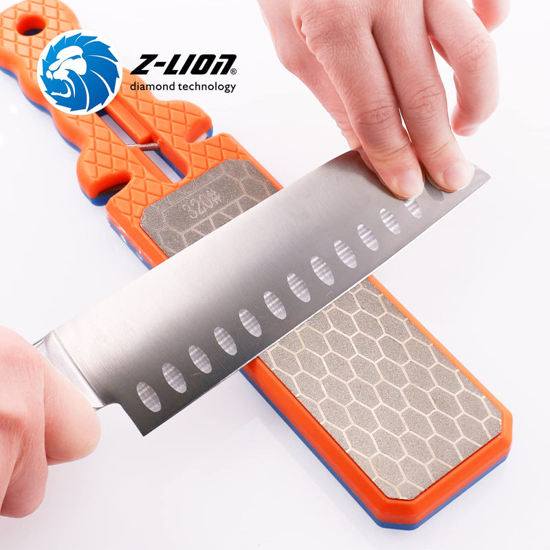 Z-LION Diamond Double-Sided Hand-held Knife Sharpener Five-in-one Sharpening Stone for Scissors Ceramic Fruit Kitchen Knives Fine/Coarse Grit Sharpen Tools Orange/Blue