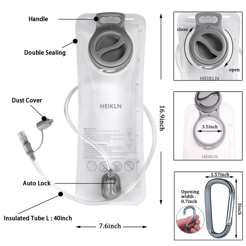 Hydration Bladder 1.5L-2L-3L,Leak Proof Water Reservoir, BPA Free Military Water Storage Bladder Bag Hydration Pack Replacement Easy Clean for Bicycling Hiking Camping Hunting Running 3L White