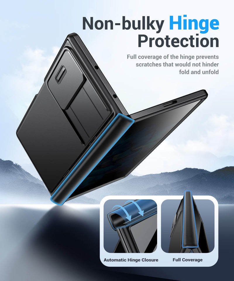 BERFY for Z Fold 8 Ultra Case, Built-in Privacy Screen & Kickstand, Black | Slide Camera Cover,Military Grade Hinge Protection,Anti Spy Full Body Shockproof Phone Case for Samsung Galaxy Z Fold 8 Ultra