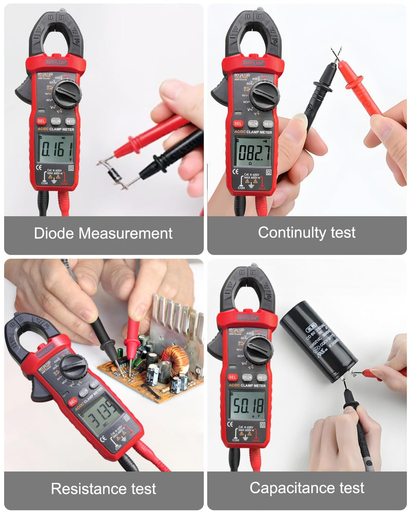 Digital Clamp Meter, Multimeter TRMS 6000 Counts Amp Volt Meter Auto-ranging Measures AC/DC Voltage, AC/DC Current Capacitance NCV Frequency Live Wire Resistance Diode Temperature Continuity MY2610D