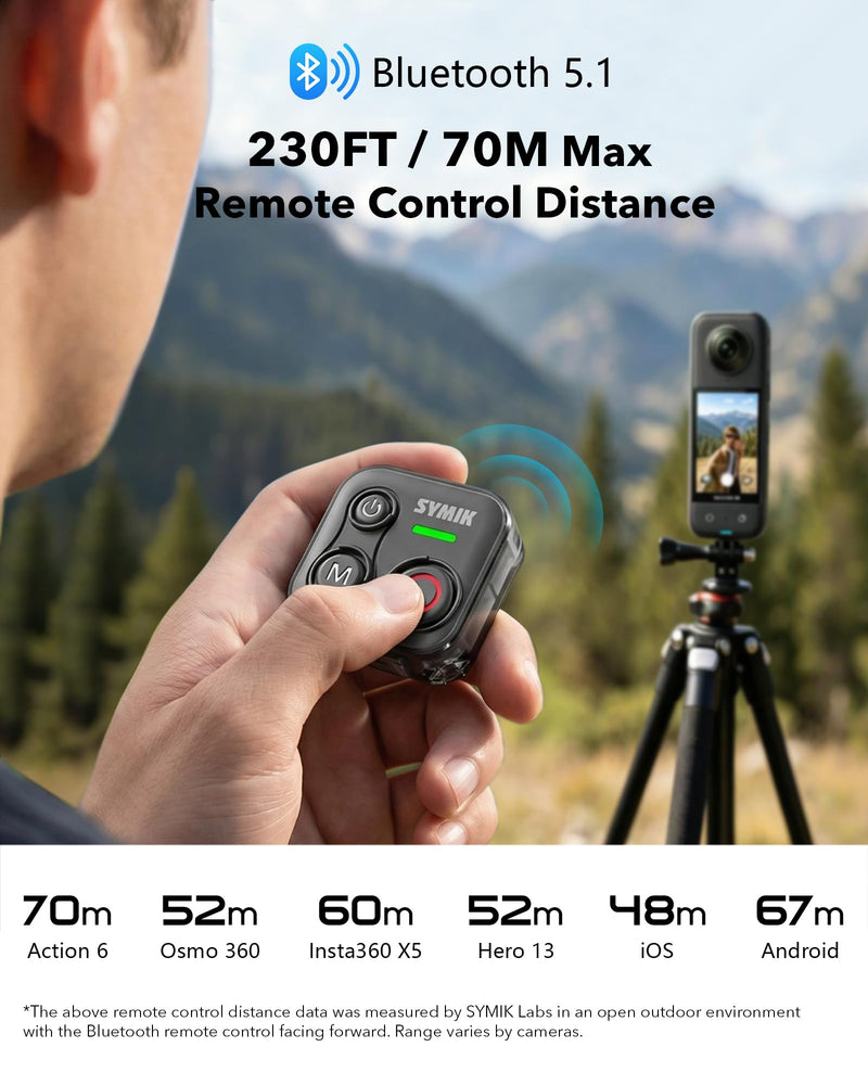 SYMIK Remote Control for Insta360, Bluetooth Remote for GoPro and DJI | Universal Shutter Remote Control for DJI Action Camera & Phone, Splash Resistance, Rechargeable, 230ft Range, 120-H Battery