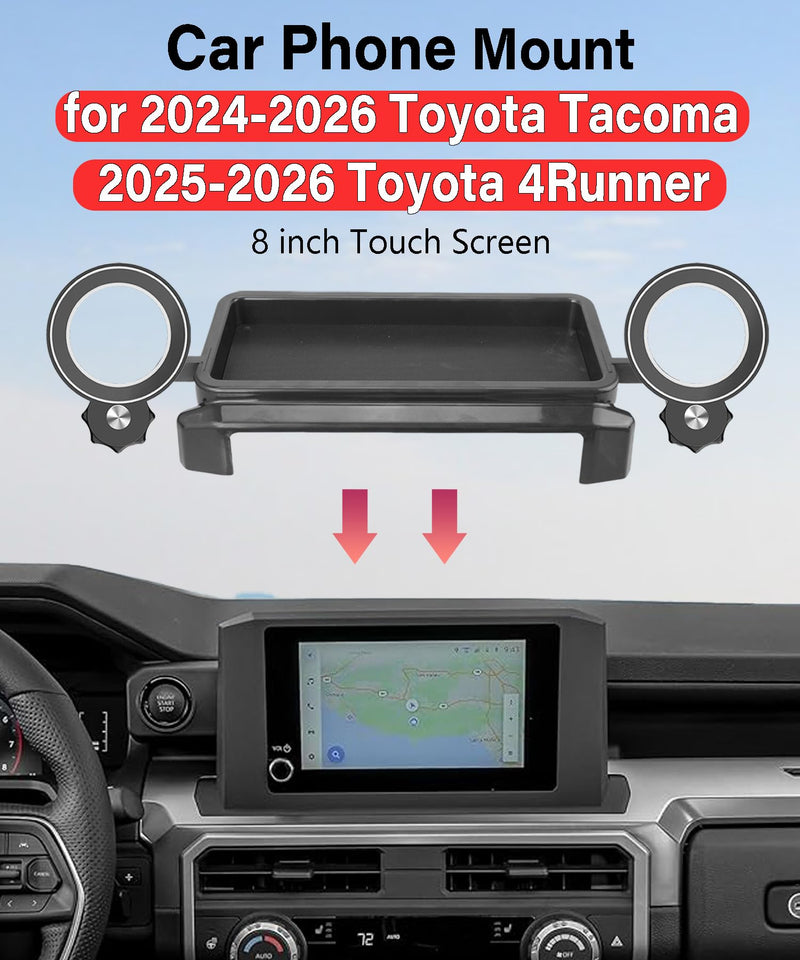 Car Phone Holder for Toyota Tacoma 2024-2026/4Runner 2025-2026 Accessories | 8" Screen Clip MagSafe Strong Magnetic Cell Phone Mount,Dual Slots Holders for Driver& Passenger,with Dashboard Storage Tray for 2024-2026 Tacoma/2025-2026 4Runner(8" Screen)