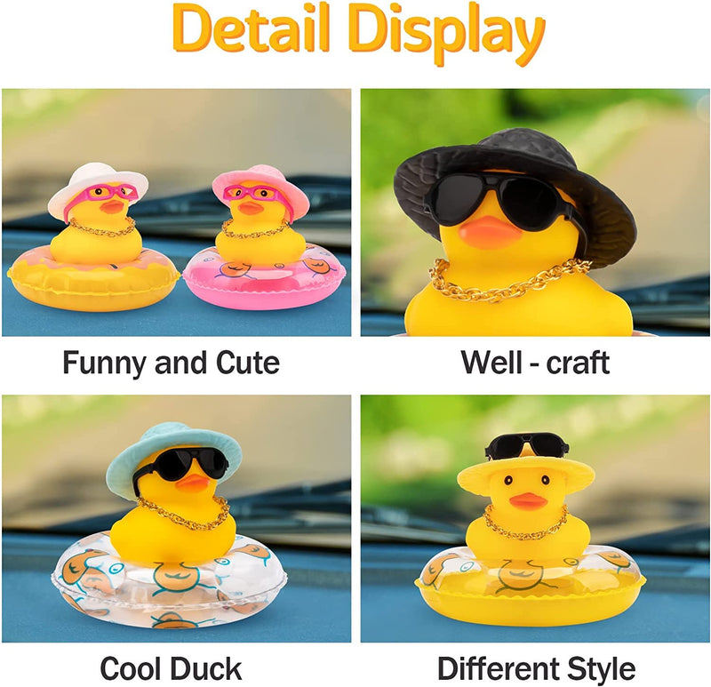 Wonuu Car Rubber Duck Decoration - Dashboard Ornament with Mini Bachelor Cap, Necklace and Sunglasses B-bachelor Hat&yellow