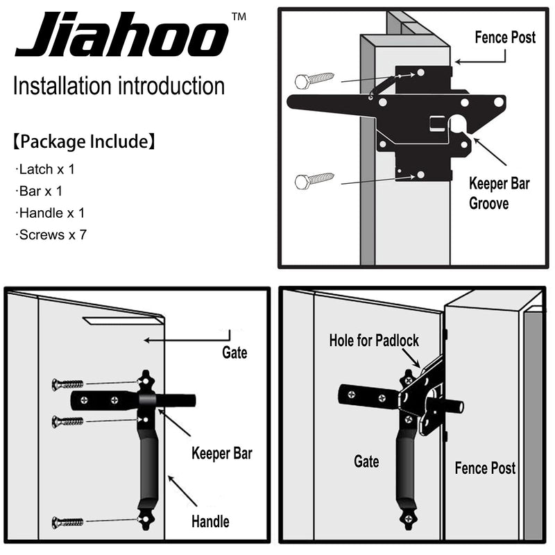 Gate Latch for Wooden Fence, Heavy Duty Self Locking Gate Latch with Handle for Pool/Garden Gate Safety Latch, Gate Hardware Kit for Vinyl/Wood Fence, Black Finish