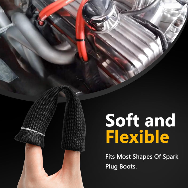 Spark Plug Wire Boots Heat Shield Protector Sleeve Covers for Chevy GMC SBC 350/ BBC 454/ LS1/ LS2 V8 Engines (Black) 8Pcs Black