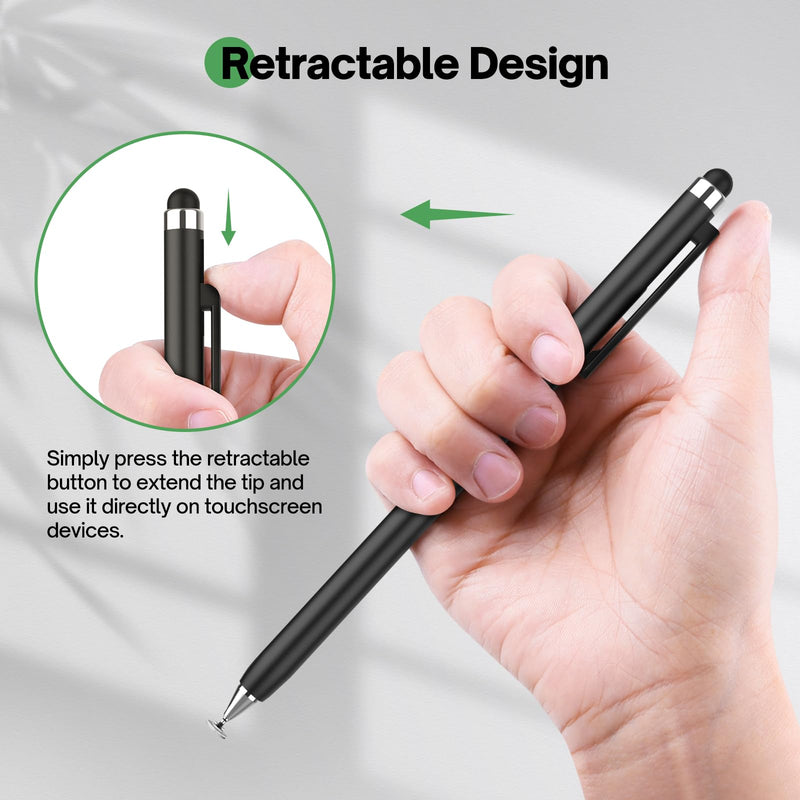 Stylus Pens for Touch Screens - Mixoo 2-in-1 High Sensitivity Retractable Stylus with Smaller Disc Tip Universal Stylus for iPad iPhone Tablets All Capacitive Touchscreen Devices (Black + White)