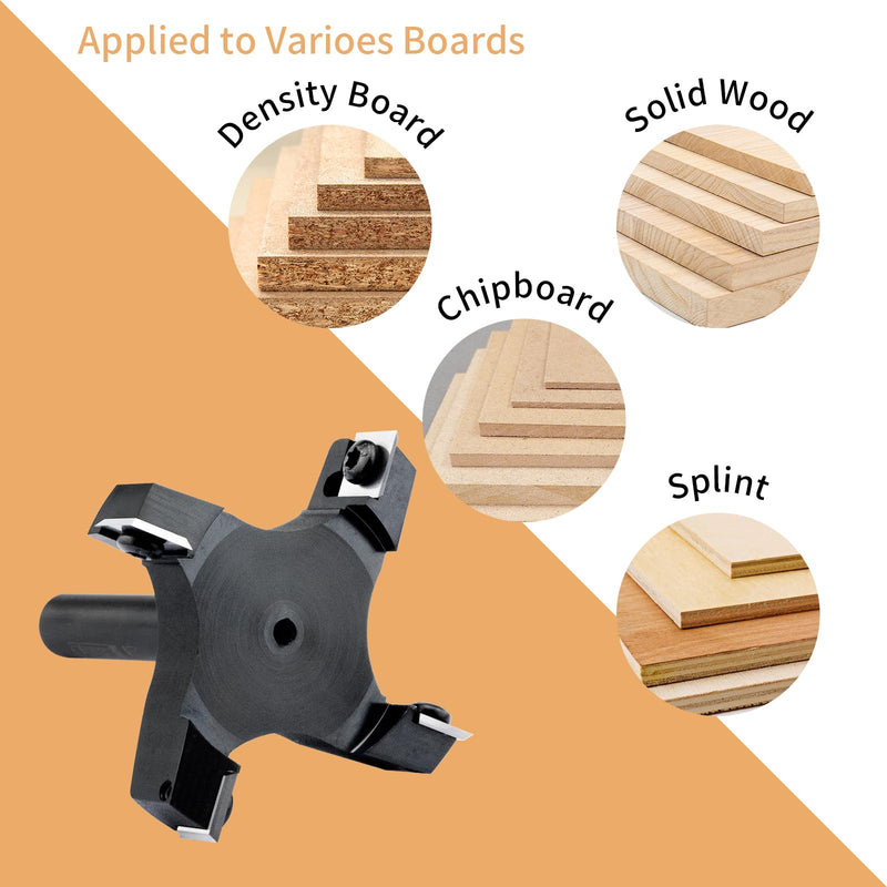 Slab Flattening Router Bit 1/2 Shank, 4-Wing, 3" Cutting Dia | Insert Carbide CNC Spoilboard Surfacing Router Bit,Wood Planer Planing Bit for Fly cutter/ Slab Leveler/ Rabbeting 1/2" shank,3" cut dia.(black)
